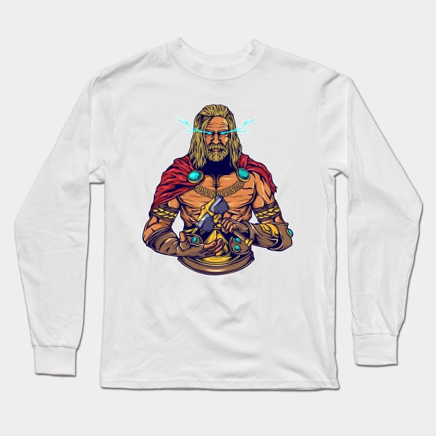 Mighty Thor with mjolnir Long Sleeve T-Shirt by Seedsplash